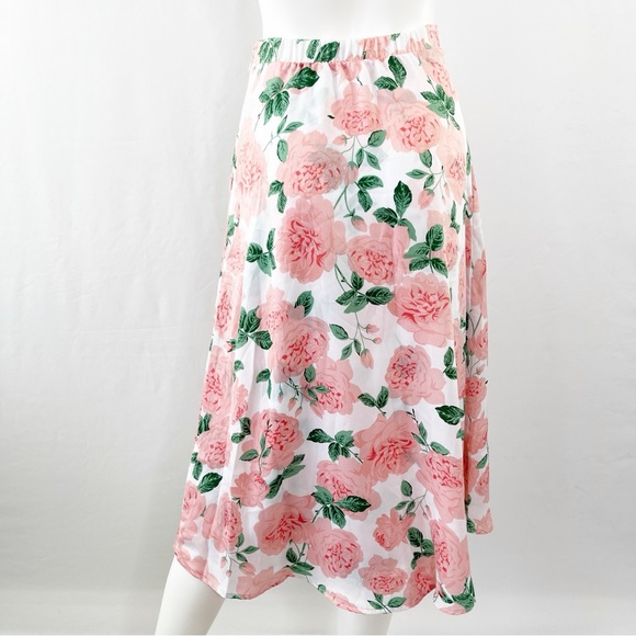 Show Me Your Mumu White Floral MOONLIGHT Midi Skirt Pink Roses Size XS - Picture 7 of 9
